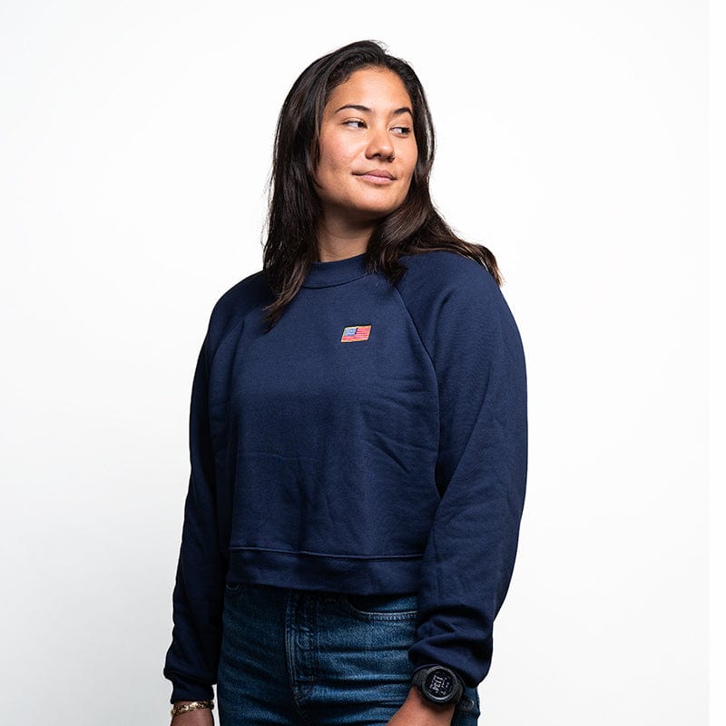 Women&#39;s Lil USA Embroidery Crop Crew Sweater