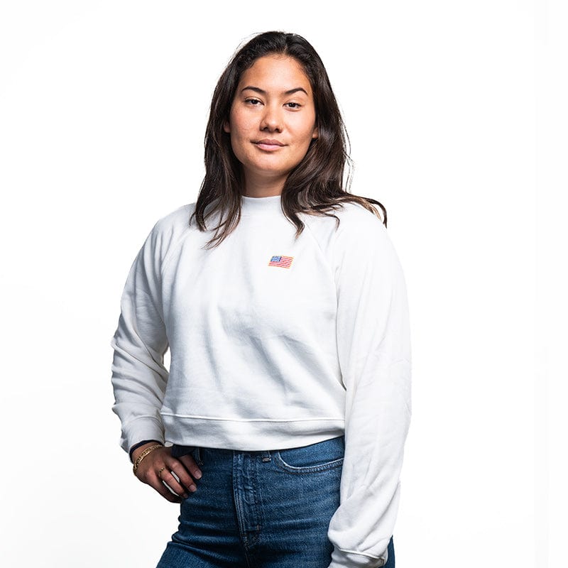 Women&#39;s Lil USA Embroidery Crop Crew Sweater
