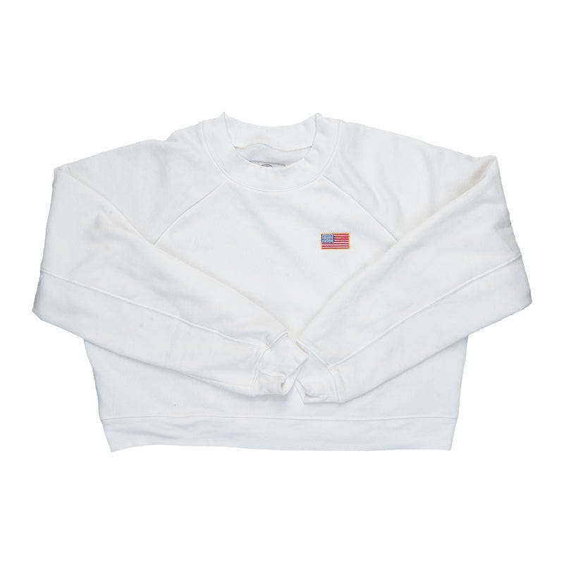 Women&#39;s Lil USA Embroidery Crop Crew Sweater